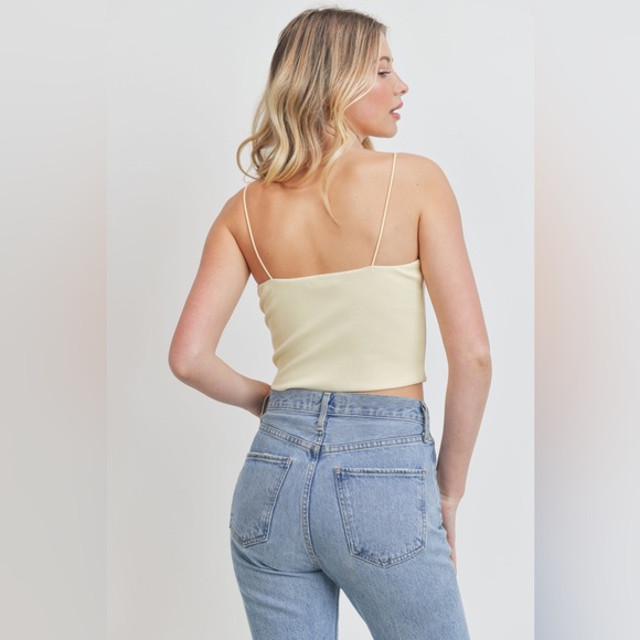 Round Neck Bungee Strap Rib Knit Tank Top - Butter - Picture 3 of 10